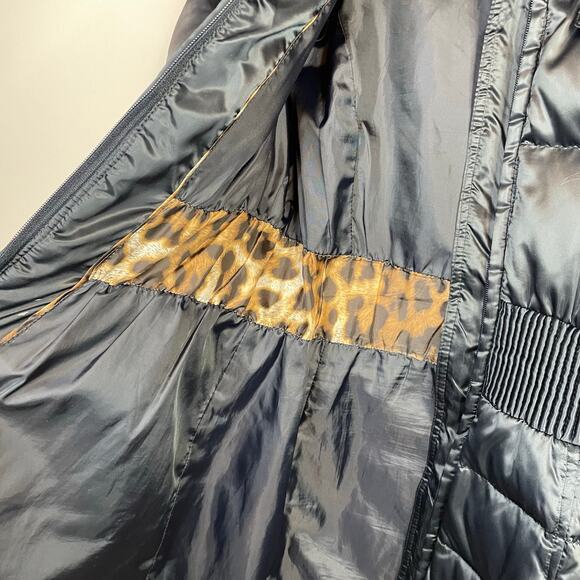 Laundry Shelli Segal Dark Navy Blue Faux Fur Down Cinched Puffer Coat womens M - Picture 7 of 17